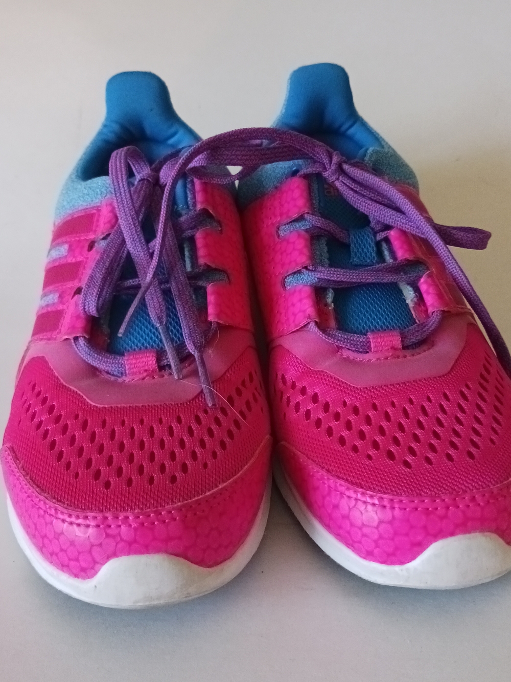 adidas Kids Hot Pink and Blue Sneakers with Purple Laces